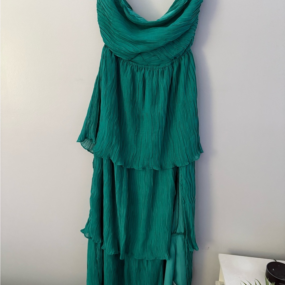 Strapless Green Layered Maxi Dress